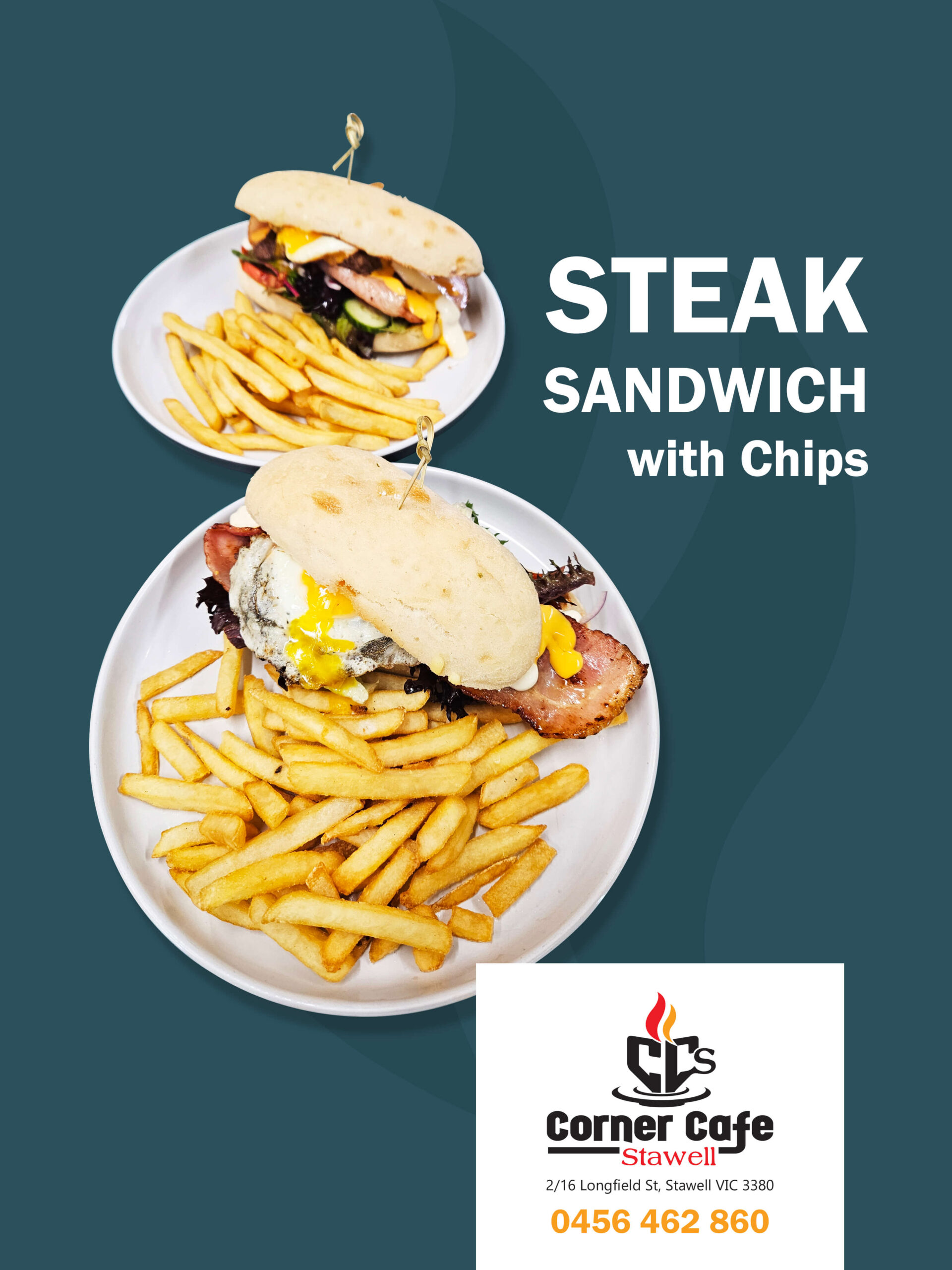 STEAK Sandwich.CornerCafeStawell