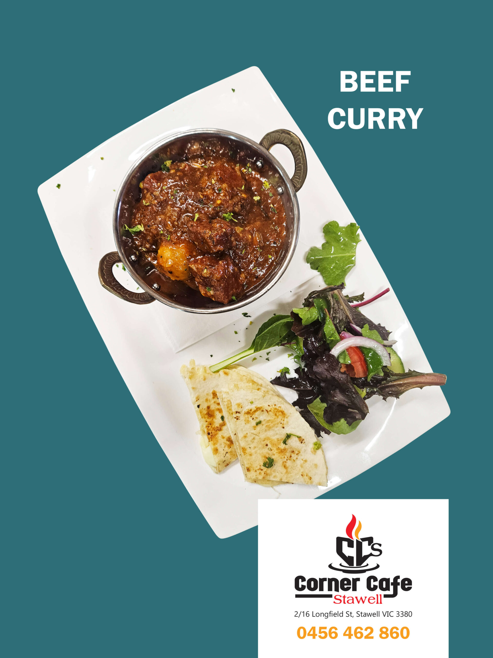 Special Beef Curry with roti salad. CornerCafeStawell